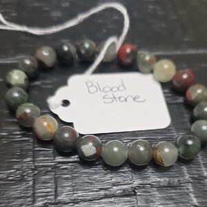 Bloodstone Beaded Stretch Bracelet - Green & Red Accents